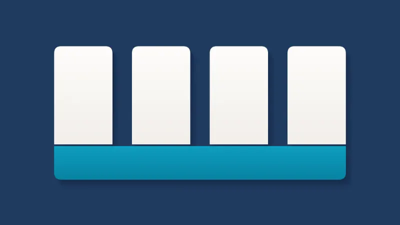 Four identical upright forms standing in a row on one continuous teal bar